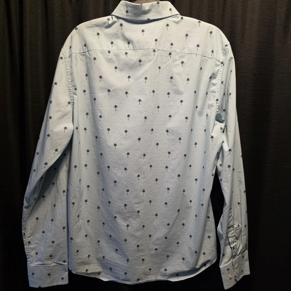 Pineapple Tree Shirt Mens Medium Blue Banana Republic Untucked Tech Stretch Slim